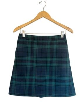 Loft green plaid mini skirt Size 0 Preppy Academia Office Work skirt Business